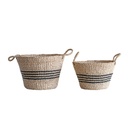 Natural Palm & Seagrass Striped Baskets Set