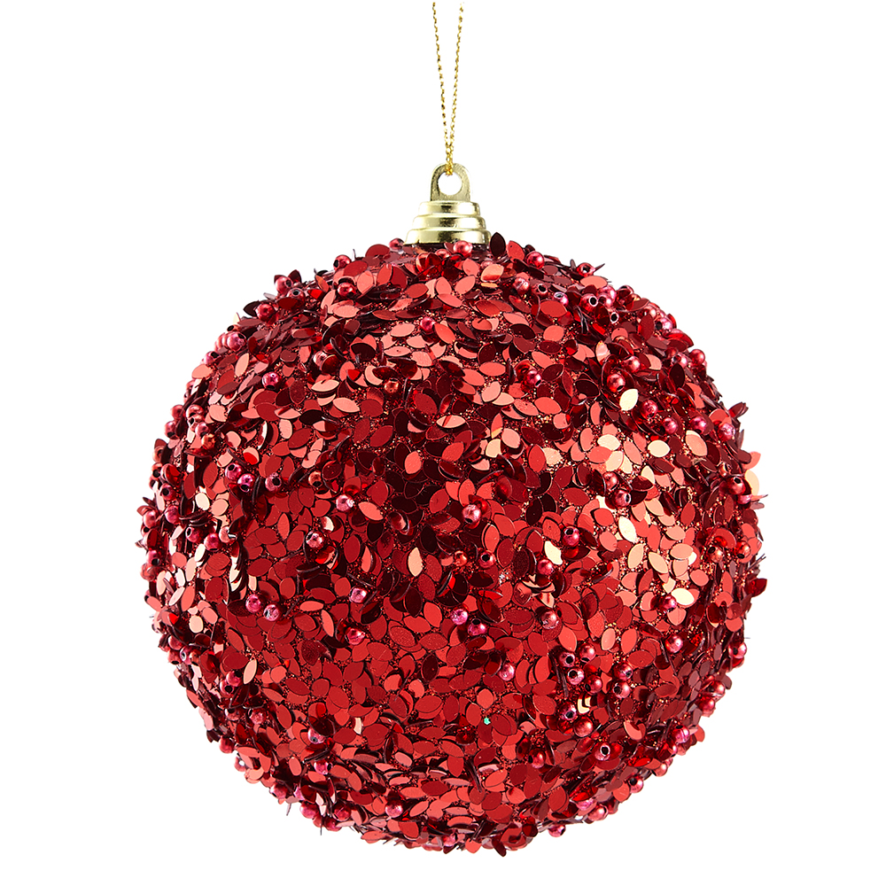 Red Sequin Ball Ornament 4in