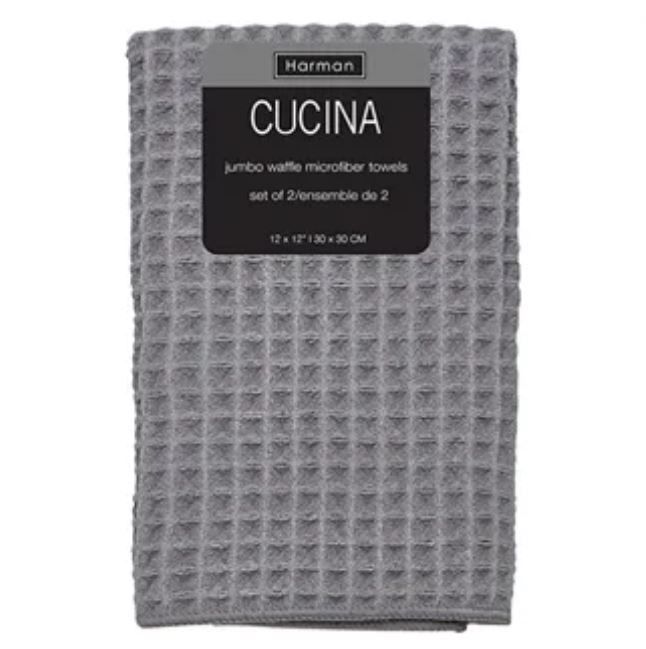 Cucina Jumbo Waffle Kitchen Towel Set of 2 Grey