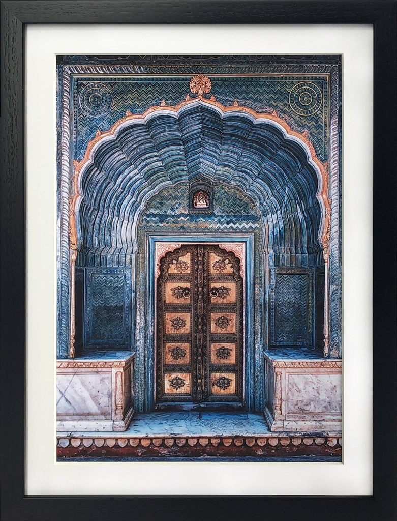 Moroccan Door Blue Framed Print 14.6 x 19in