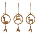 Gold Wreath Ornament with Deer and Holly 5in Assortment