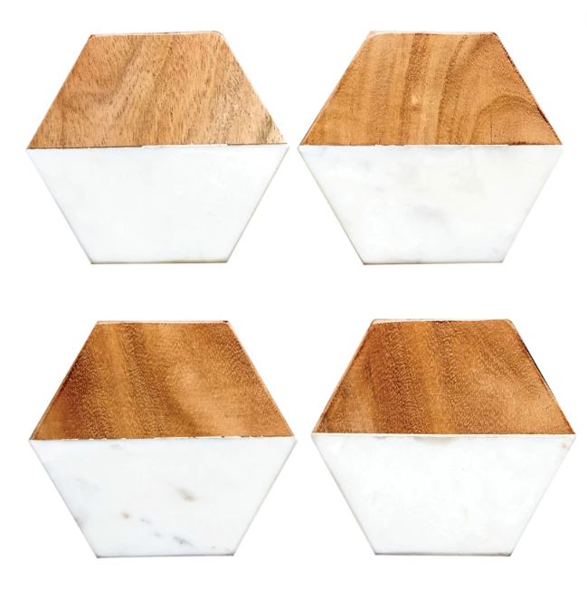 Marble & Mango Wood Coasters Set of 4