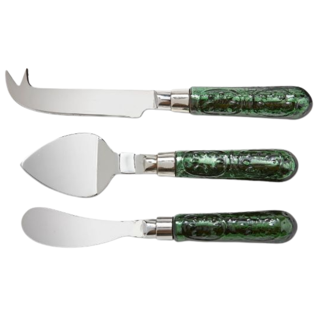 Glass Handle Cheese Utensil S/3 Green