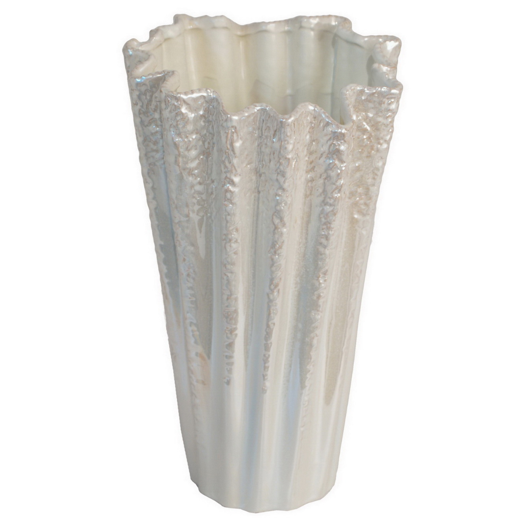 Fluted Ceramic Vase 16in