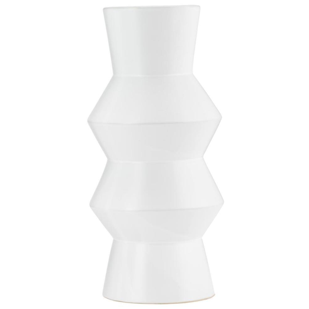 White Ceramic Totem Vase 12in