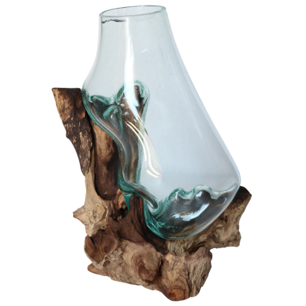 Glass Vase in Wood Stand 16in