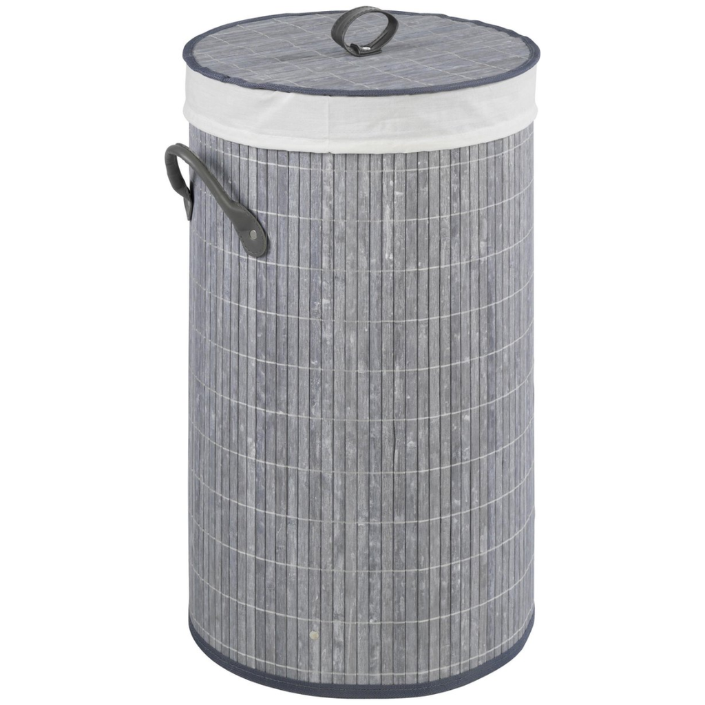 Grey Bamboo Round Laundry Bin