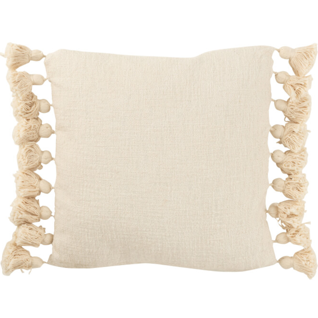 Beige Tassel Pillow 20in