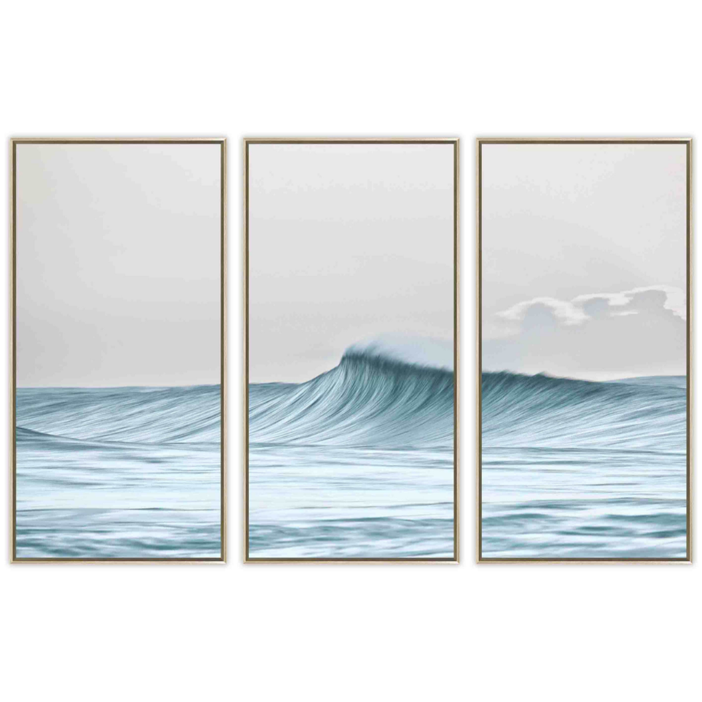 Wave Tryptic Framed Print on Tempered Glass Set 17WX34H