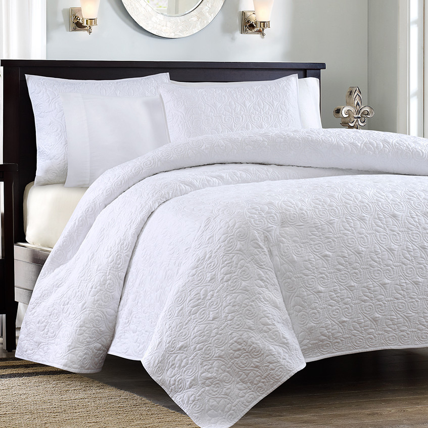 Quebec 3Pc Coverlet Set White Queen