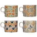 Hand-Painted Stoneware Mug w/ Wax Relief Flowers, 4 Styles 18 oz.