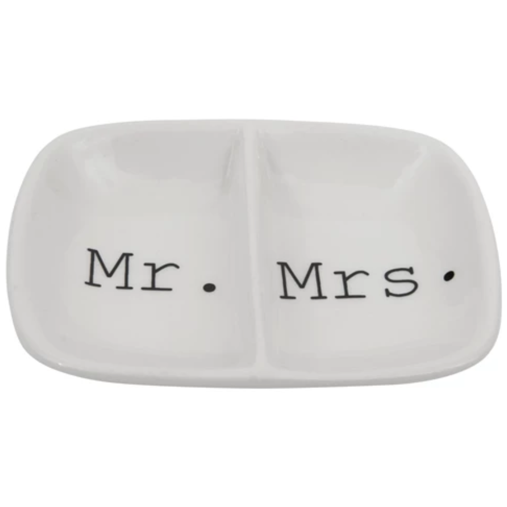 Mr./Mrs. Ceramic 2-Section Trinket Dish
