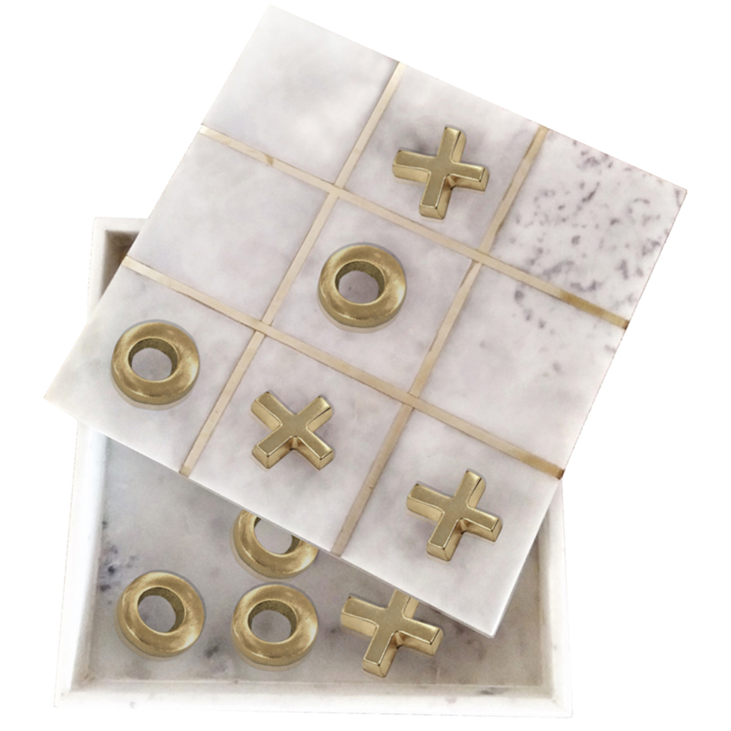 Marble Brass Inlay Tic-Tac-Toe Box