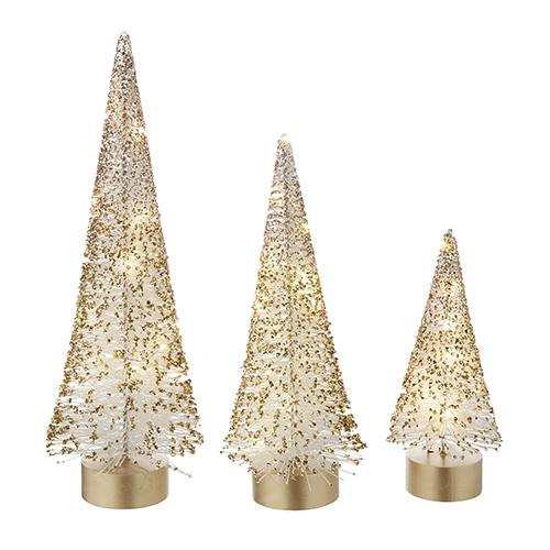 [168790-BB] Lighted White Bottle Brush with Gold Glitter Small