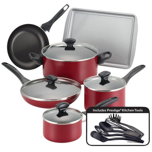[304637-BB] Farberware Cookware Set Red 15pc
