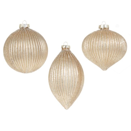 [169811-BB] Champagne Glitter Ribbed Ornament 4in Assorted