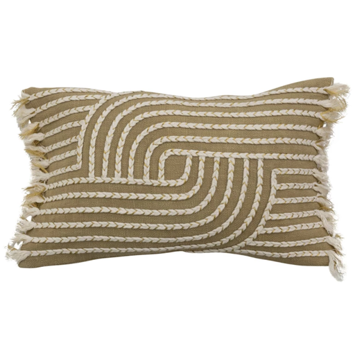 [170893-BB] Embroidered Lumbar Pillow with Fringe 12x20in
