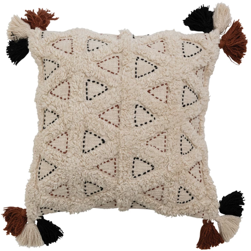 [170894-BB] Kantha Stitch Pillow with Tassels 18in