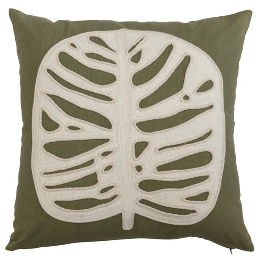 [170910-BB] Embroidered Leaf Applique Pillow 20in