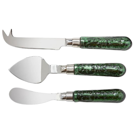 [171094-BB] Glass Handle Cheese Utensil S/3 Green