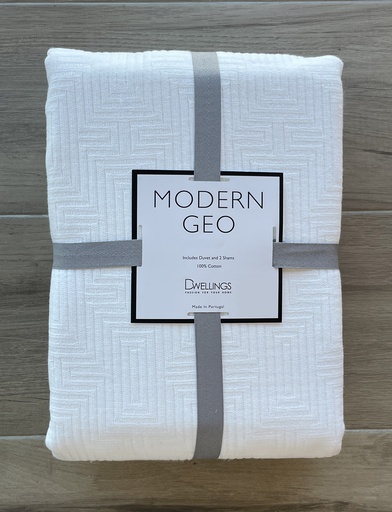 [171245-BB] Modern Geo Queen Duvet Set White