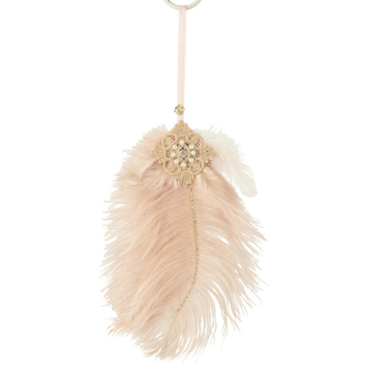 [171724-BB] Pink Rhinestone Feather Ornament 12in