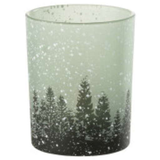 [171736-BB] Snowy Tree Glass Hurricane Sm