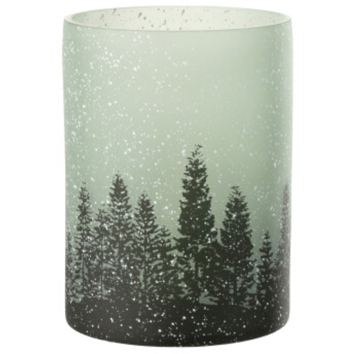 [171738-BB] Snowy Tree Glass Hurricane Lg
