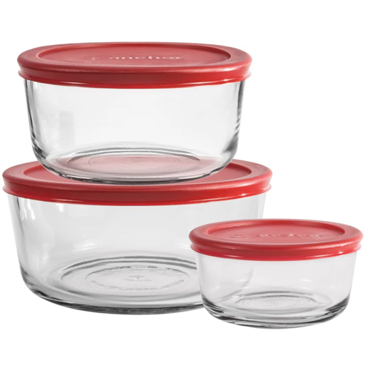 [172044-BB] Anchor Hocking SnugFit® Round Food Storage Value Pack Assorted Red 6pc