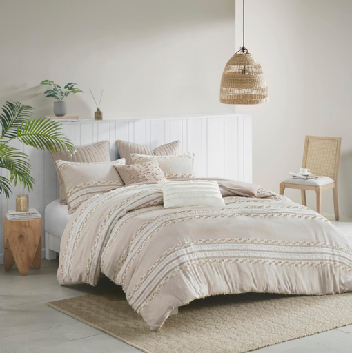 [172100-BB] Lennon Organic Cotton Jacquard King Duvet Set Taupe