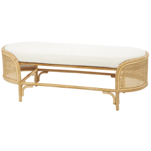 [172545-BB] Handmade Rattan Oval Bench w/ Fabric Cushion 49x18x17in