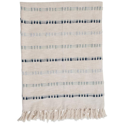 [172632-BB] Woven Cotton Embroidered Throw with Fringe