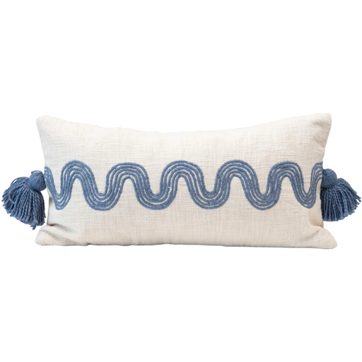 [172640-BB]  Lumbar Pillow with Embroidered Pattern & Tassels 12x24in