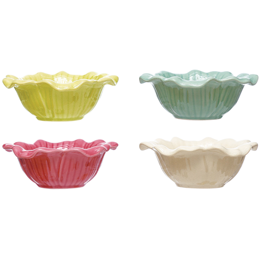 [172650-BB] Debossed Stoneware Flower Bowl Assorted Colors 6in