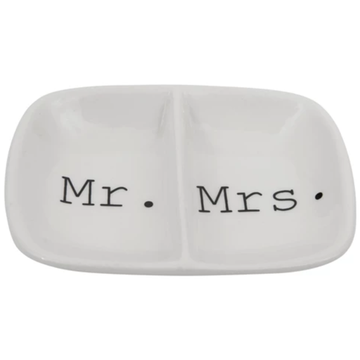 [172664-BB] Mr./Mrs. Ceramic 2-Section Trinket Dish