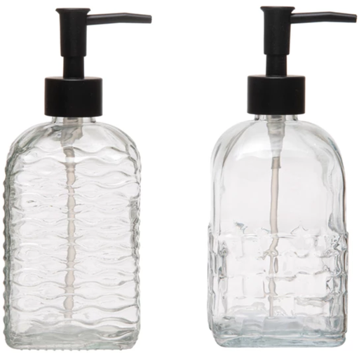 [172666-BB] Embossed Glass Soap Dispenser with Pump, 2 Styles