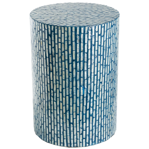[172701-BB] Blue Capiz Cylinder Stool 20in