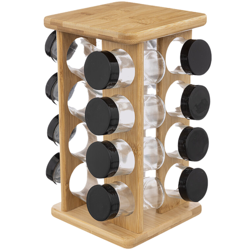 [173395-BB] Glass Spice Jars and Bamboo Rack