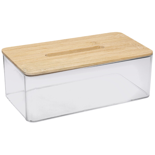 [173413-BB] Selena Tissue Box Clear/Bamboo