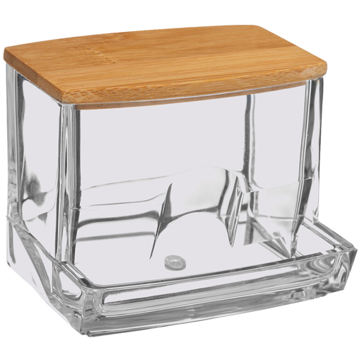 [173416-BB] Selena Q-Tip Dispenser Clear/Bamboo