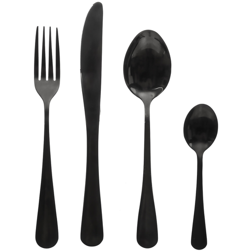 [173471-BB] Shadow Flatware Set Black 16pc