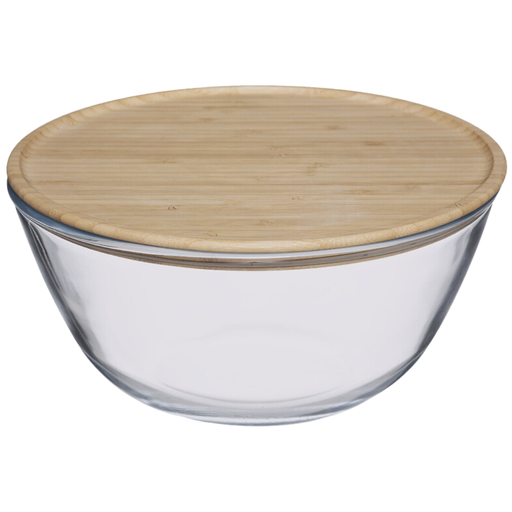 [173528-BB] Glass Salad Bowl with Bamboo Lid 2.7L