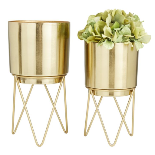[173652-BB] Gold Metal Planter On Stand 10in