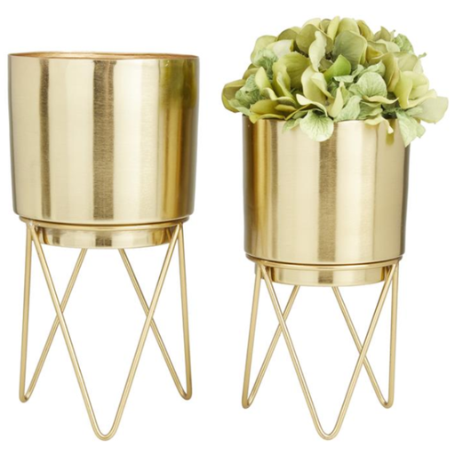 [173653-BB] Gold Metal Planter On Stand 12in