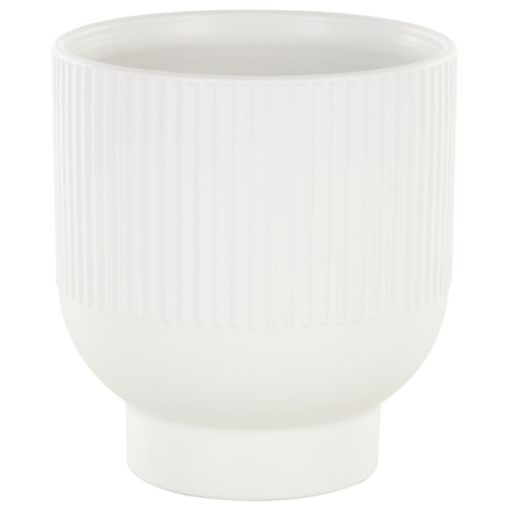 [173660-BB] Linear Grooved Ceramic Planter White 6in