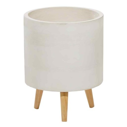 [173670-BB] White Cement Footed Round Planter 13in