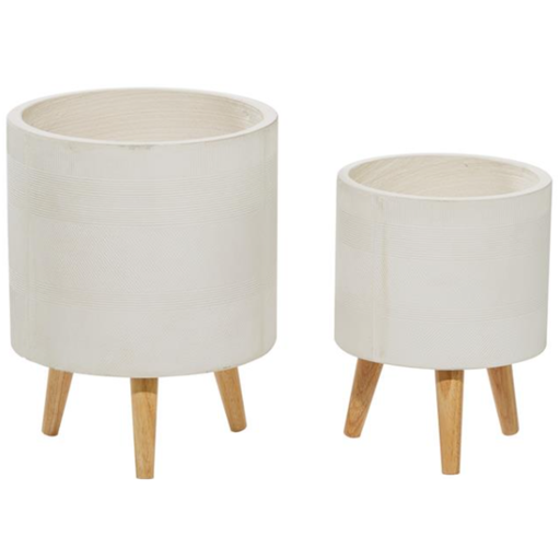 [173670-BB] White Cement Footed Round Planter 13in