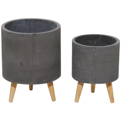 [173672-BB] Grey Cement Footed Round Planter 13in