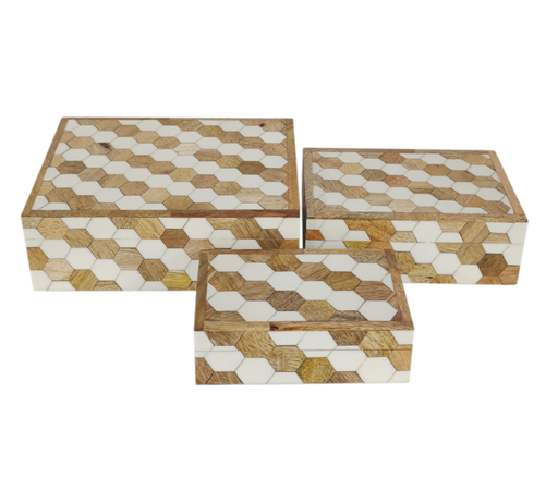 [173723-BB] Hexagon Inlay Box 6in