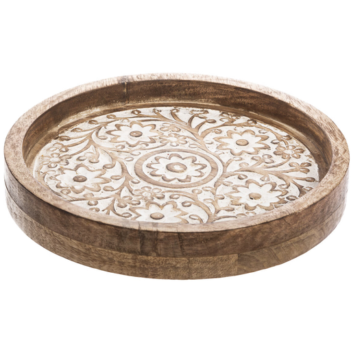 [173787-BB] Ritual Carved Mango Tray 14in